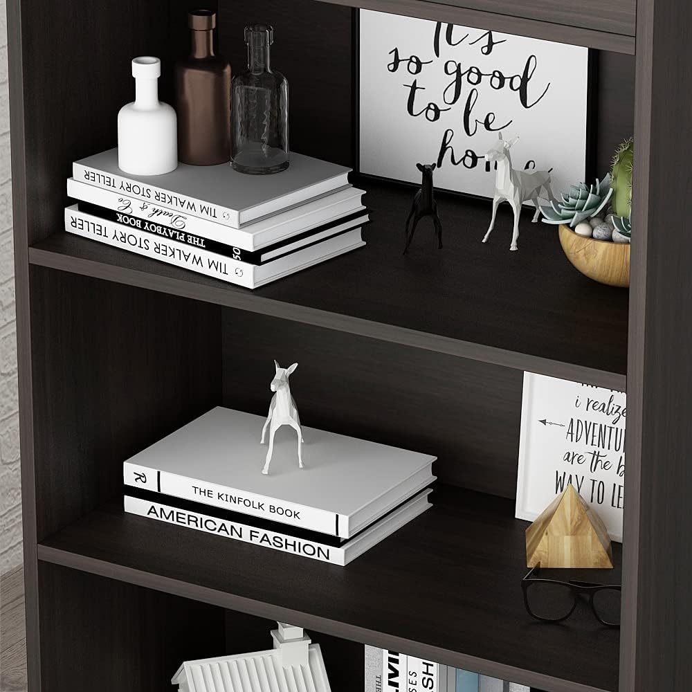 Black-Brown 3 Tier Wooden Bookcase Storage Cabinet with 2 Doors and 1 Drawer W76966