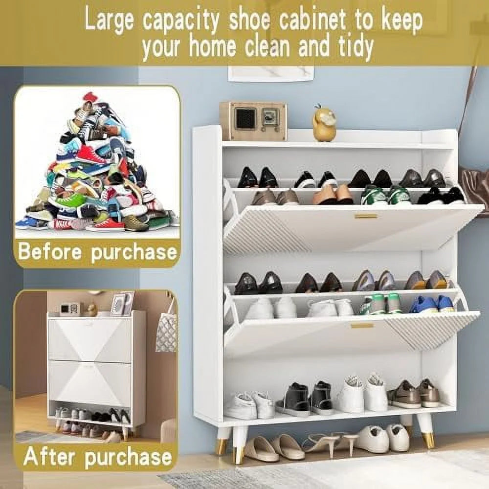 White 2 Flip Drawers Shoe Cabinet J166832