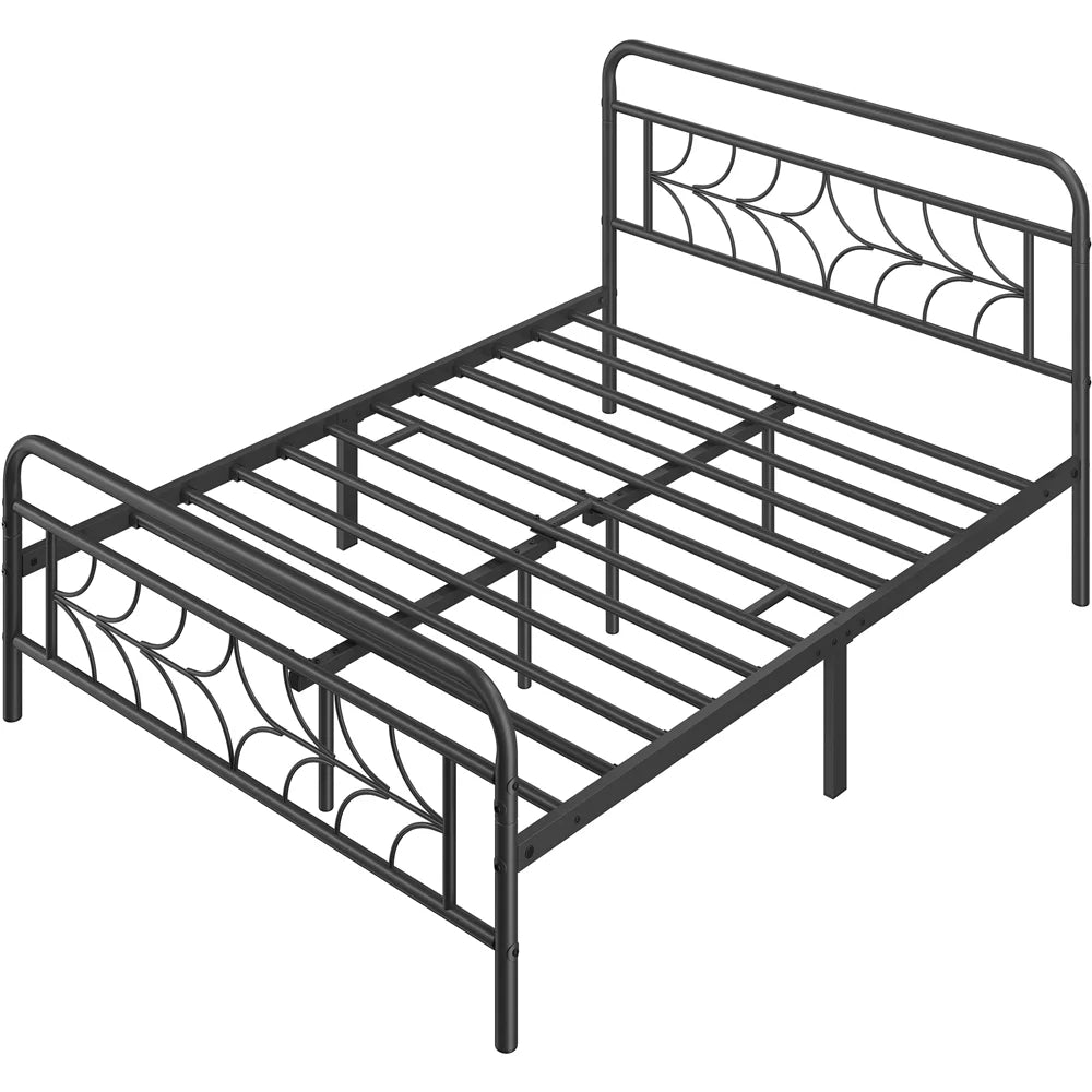Full Size Metal Bed with Headboard and Footboard, Black U50526