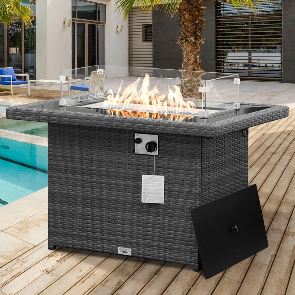 Gray Wicker Propane Fire Pit Table 55,000 BTU N349367