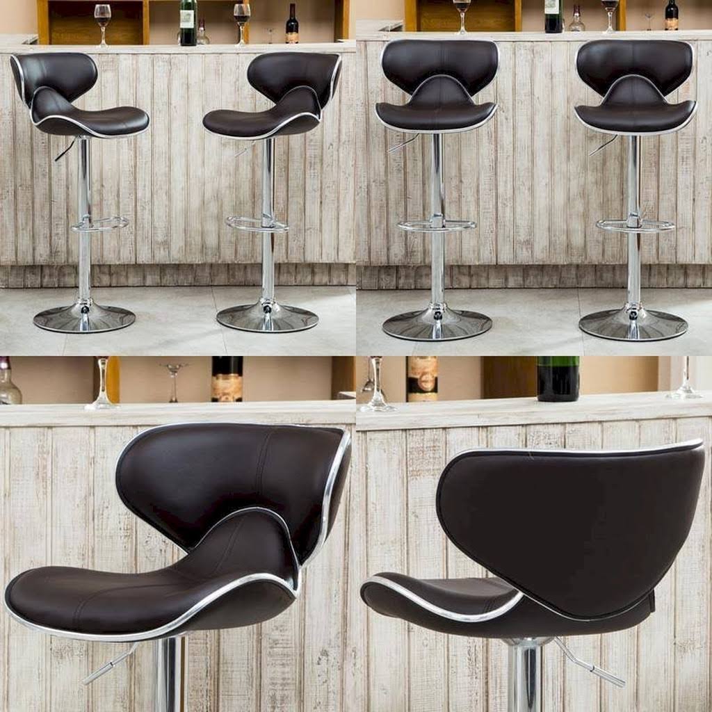 Brown Leatherette Adjustable Swivel Barstool Set of 2 H43298