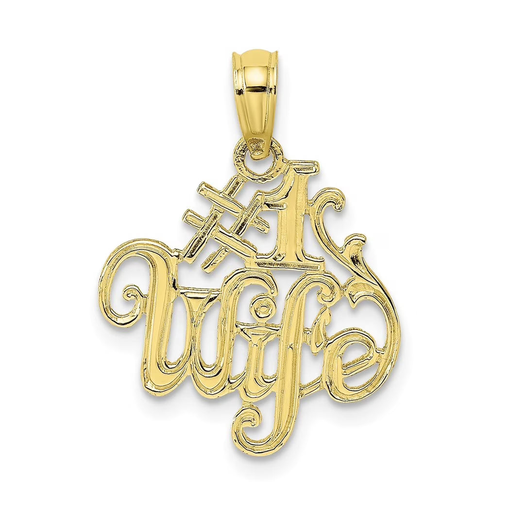 10k Gold Number 1 Wife Pendant Necklace 20.2x15.8mm .6 Grams G160