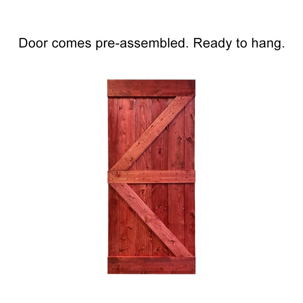 42 in. x 84 in. Red Walnut Stained Solid Pine Wood Interior Sliding Barn Door Slab Y750839