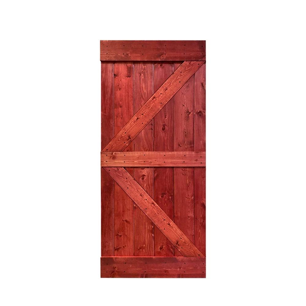 42 in. x 84 in. Red Walnut Stained Solid Pine Wood Interior Sliding Barn Door Slab Y750839