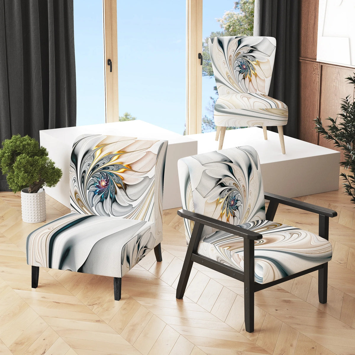 Upholstered Floral Accent Chair D655675