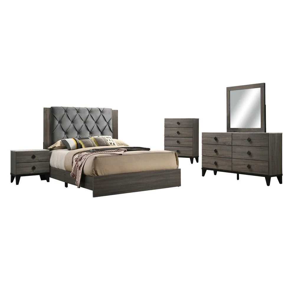 Walnut 5pc Cal King Bedroom Set with Faux Marble Tops A20895