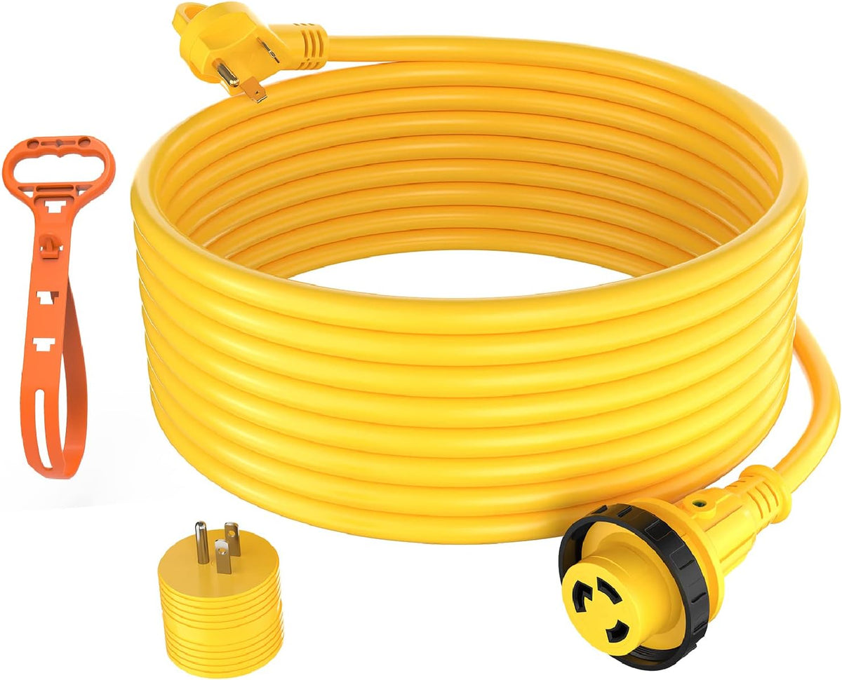 25' 30 Amp RV Power Extension Cord with 15 Amp to 30 Amp Adapter H456
