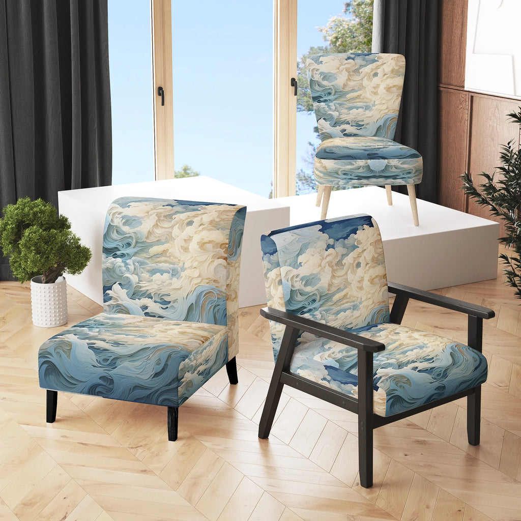 Blue Minimalism Coastal Wave Upholstered Accent Chair V161