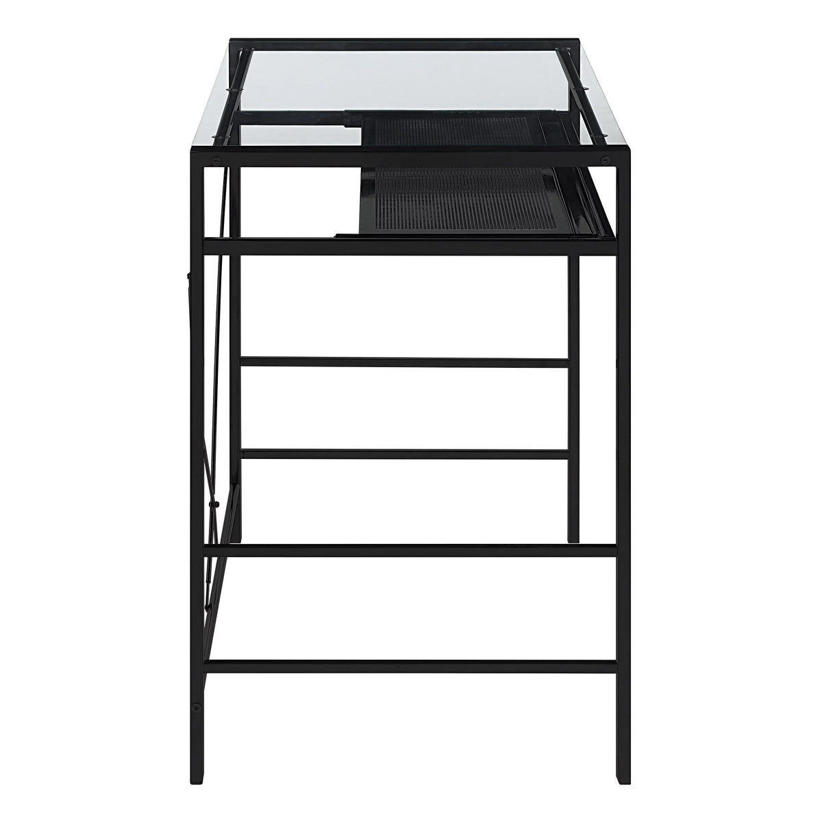 Computer Desk with Clear Tempered Glass Top and Black Metal Frame J3119