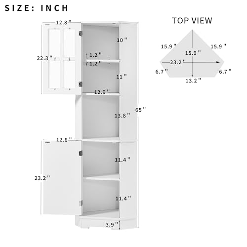 White Tall Corner Cabinet with Adjustable Shelves and Doors F710192