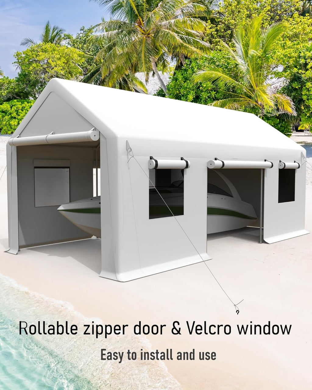White 13'x20' Portable Carport Canopy with Steel Poles T9290
