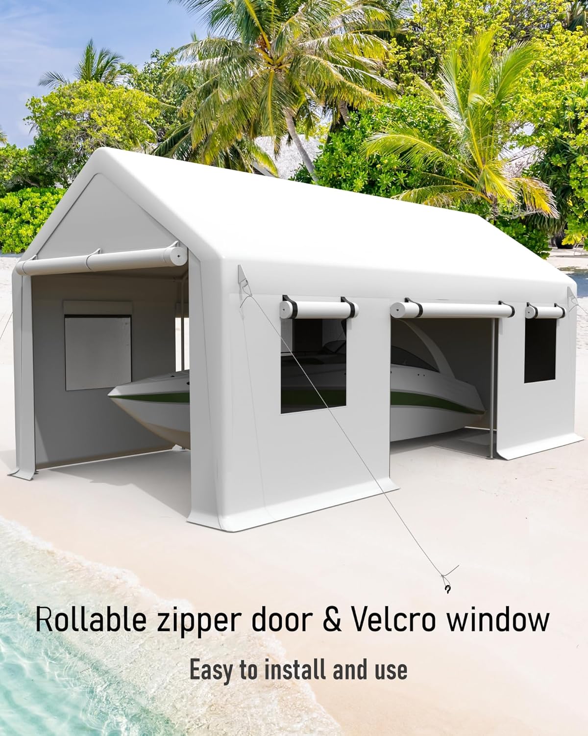 White 13'x20' Portable Carport Canopy with Steel Poles T9290