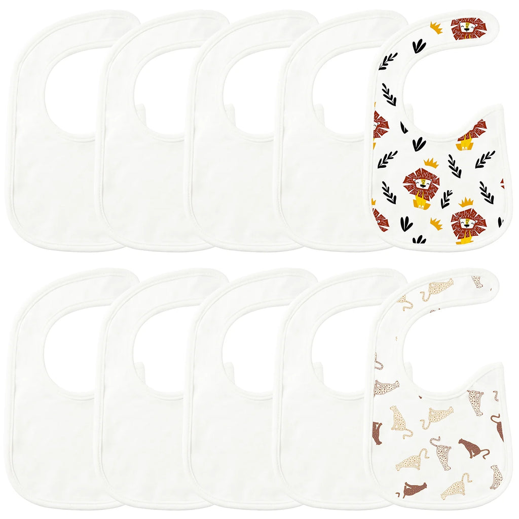 10 Pcs White Cotton Waterproof Baby Bibs U45394