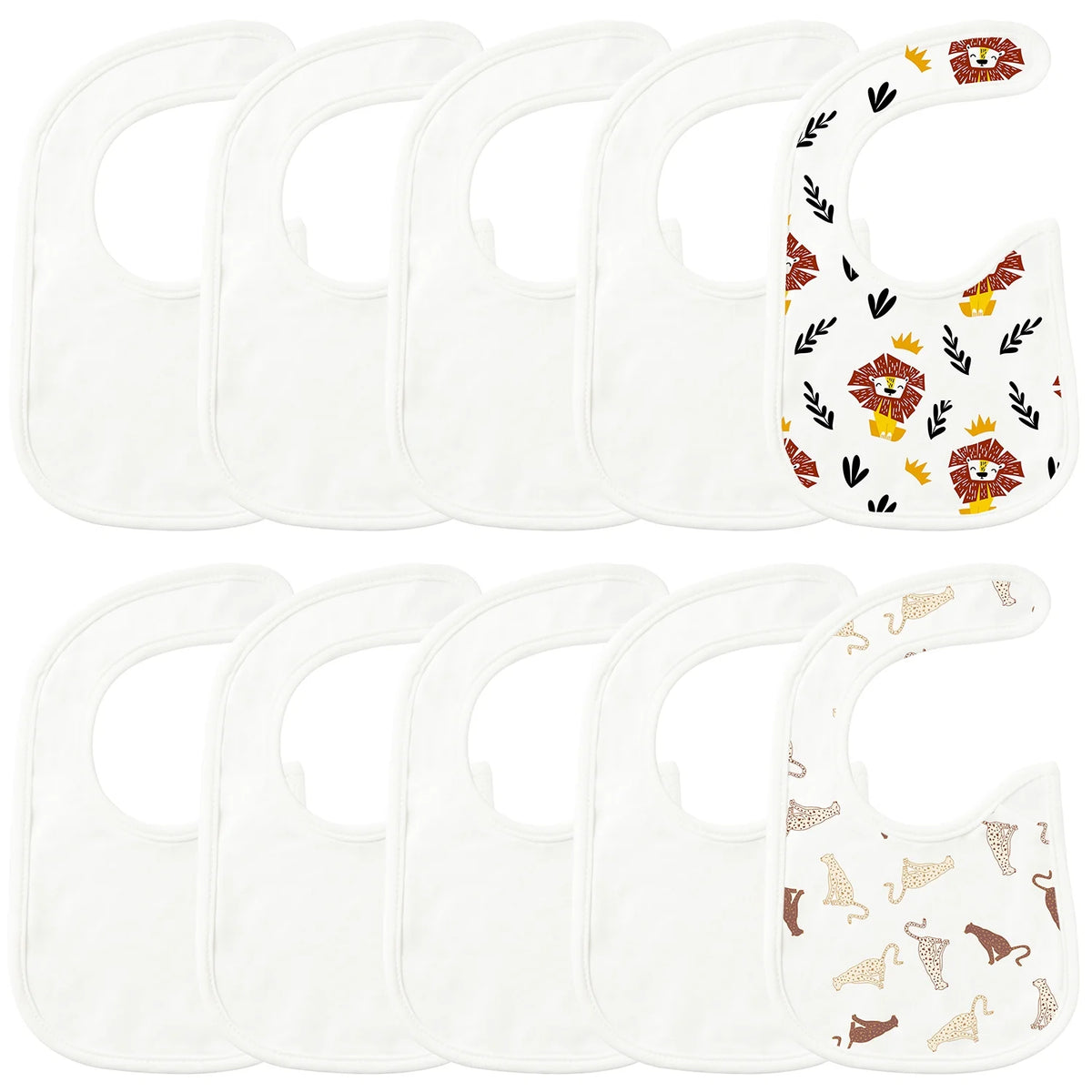 10 Pcs White Cotton Waterproof Baby Bibs U45394