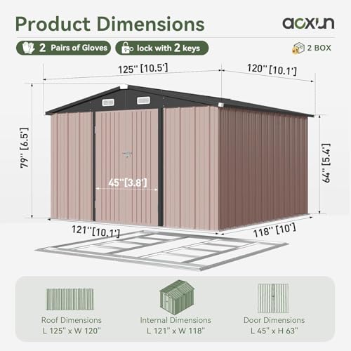 10 x 12FT Outdoor Storage Shed with Double Hinged Door Metal Shed W549925