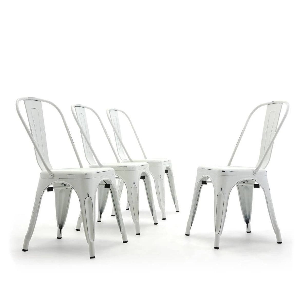 Metal Stackable Dining Chairs Set of 4 Antique White K6100