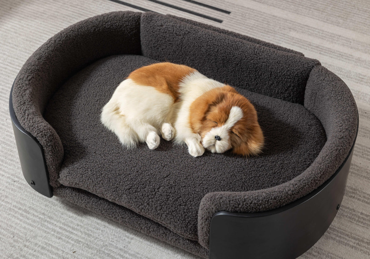 Elevated Dog Bed Pet Sofa with Solid Wood Legs and Black Bent Wood Back, Cashmere Cushion G298725