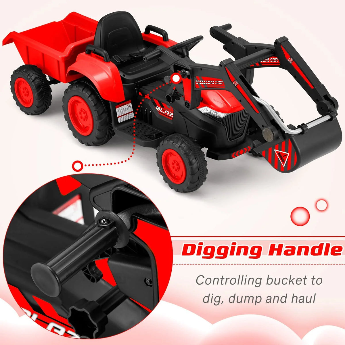 12 V Battery Powered Ride on Bulldozer with Trailer, Front Loader Bucket, Green O636221