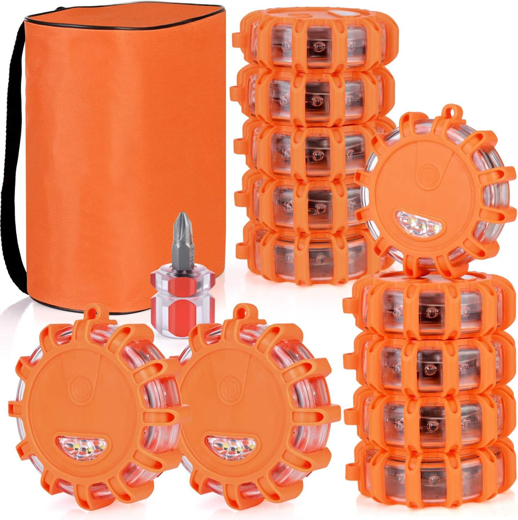 12 Pack LED Road Flare Emergency Safety Beacon Disc Warning Light Kit J54273