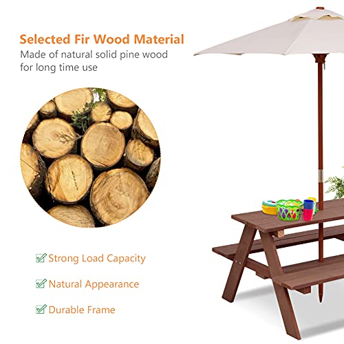 Wooden Kids Picnic Table with Umbrella E480722