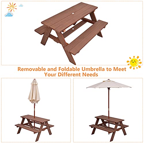 Wooden Kids Picnic Table with Umbrella E480722