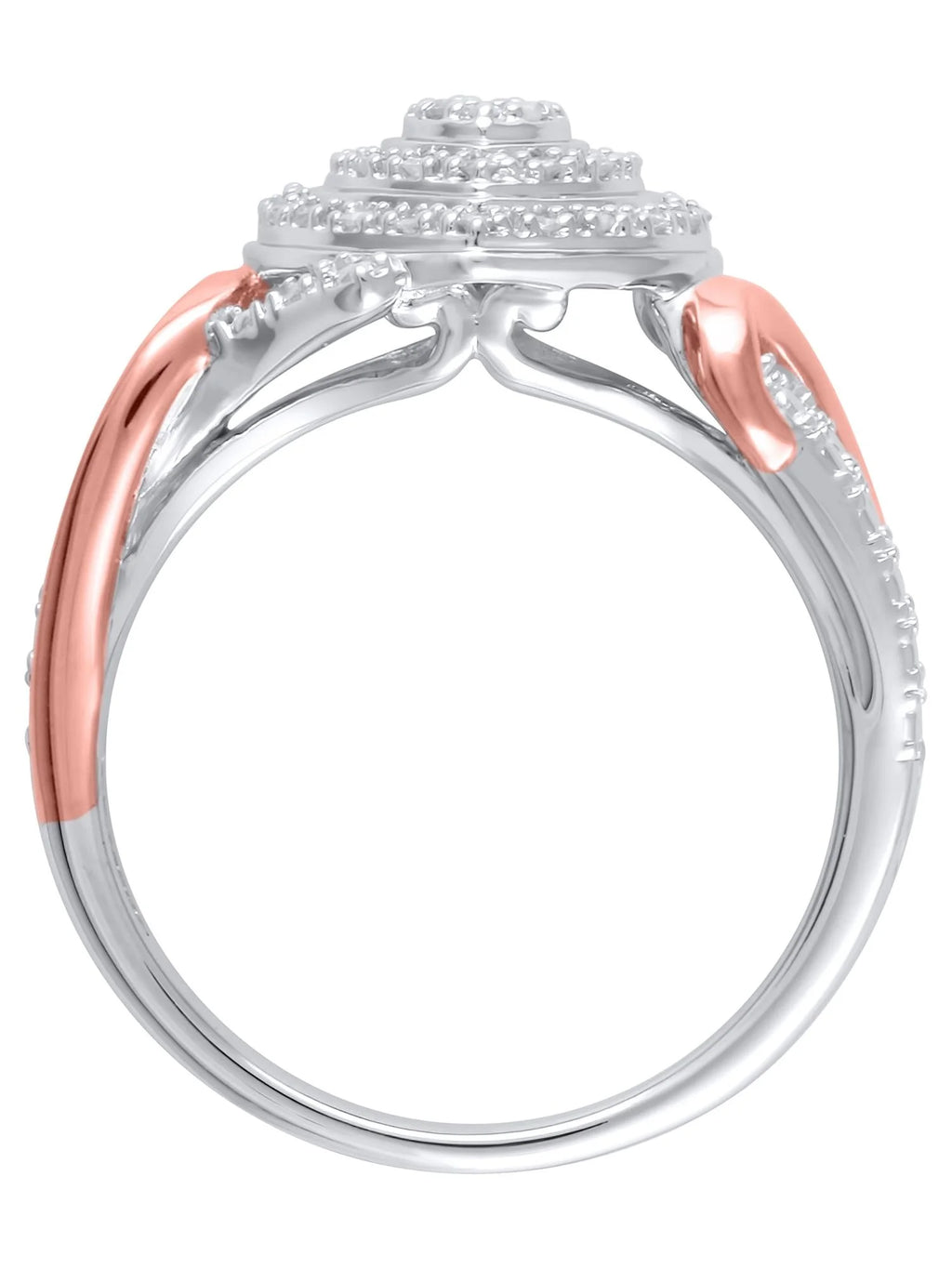 1/6 Carat T.W. Heart Shaped Double Halo Diamond Composite Ring in Sterling Silver with 14K Rose Gold Plating, Size 6 C701