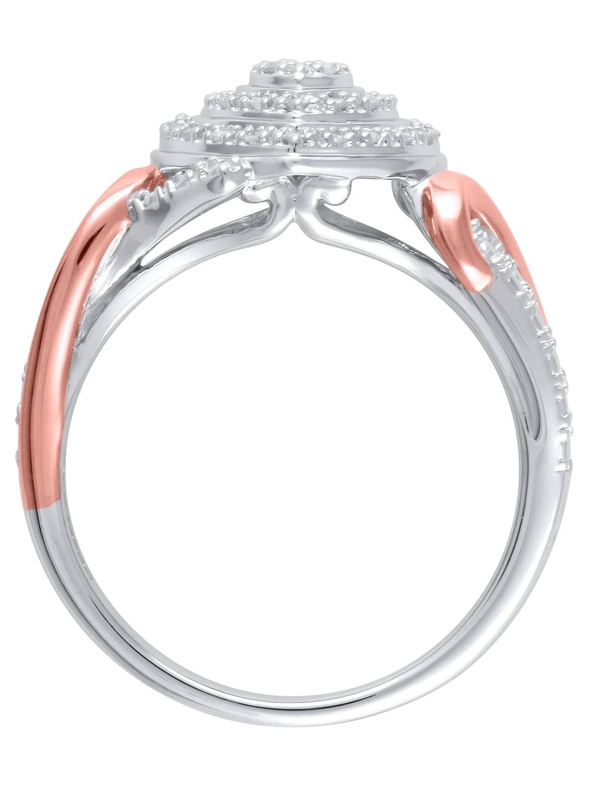 1/6 Carat T.W. Heart Shaped Double Halo Diamond Composite Ring in Sterling Silver with 14K Rose Gold Plating, Size 6 C701