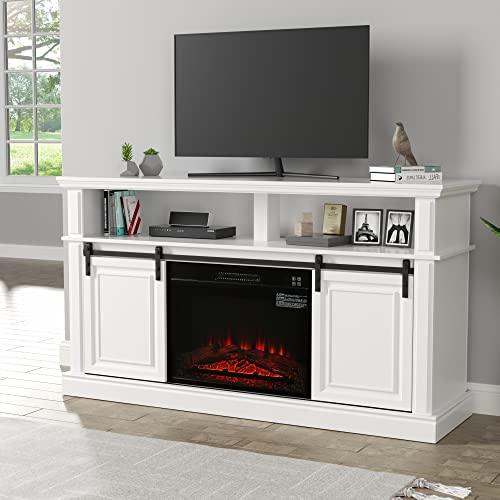 White TV Stand with Electric Fireplace Q446