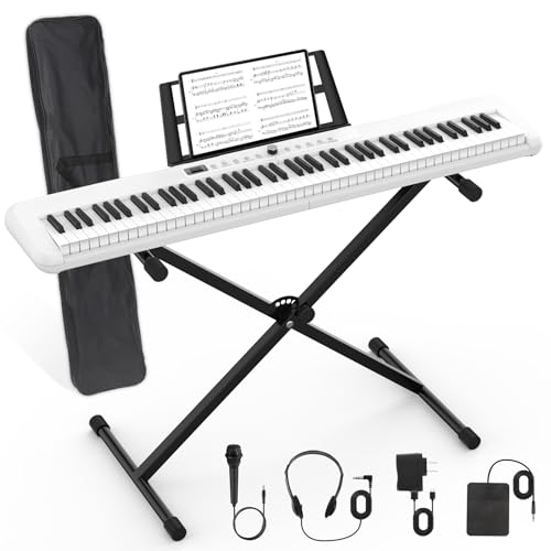 88 Key Semi Weighted Keys Digital Piano with Sustain Pedal, Power Supply, Stand, Carrying Case, Headphones G458762