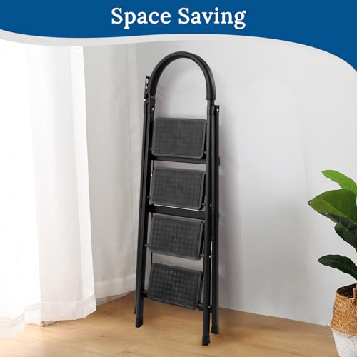 Black 3 Step Folding Step Stool with Handrails K998052