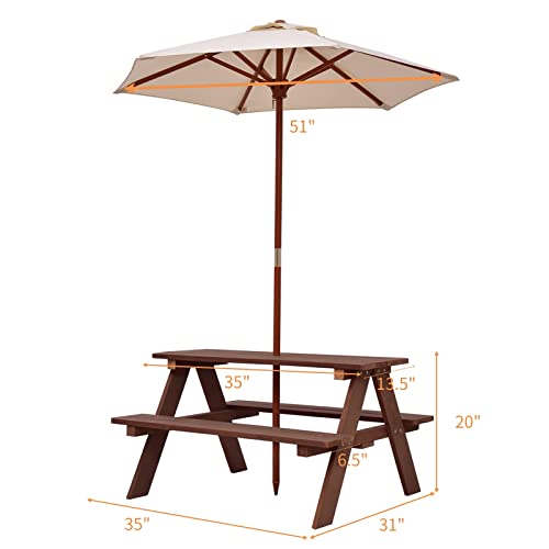 Wooden Kids Picnic Table with Umbrella E480722