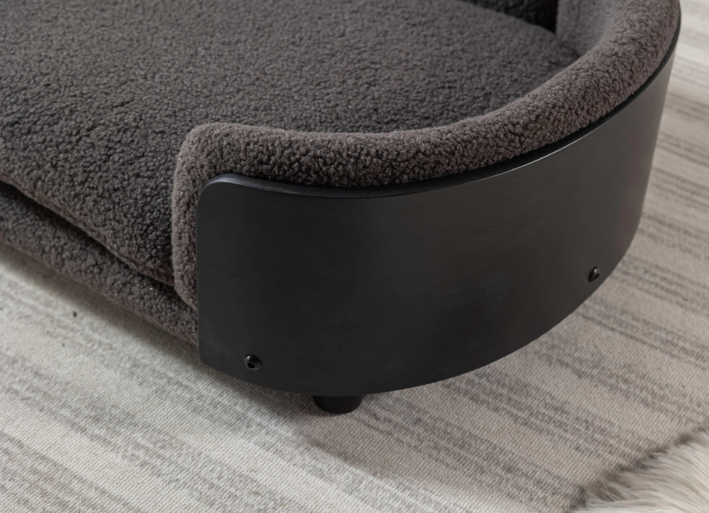 Elevated Dog Bed Pet Sofa with Solid Wood Legs and Black Bent Wood Back, Cashmere Cushion G298725