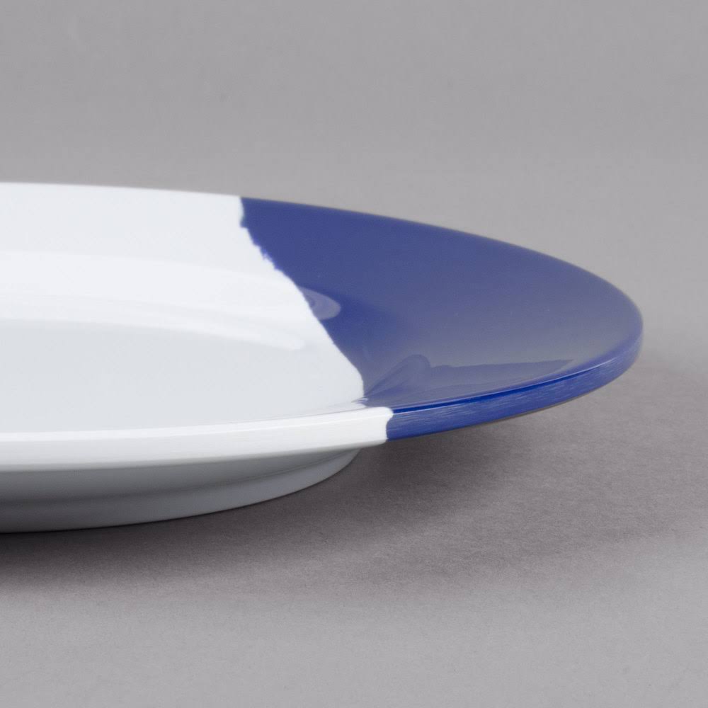 White Navy Blue Wide Rim Round Melamine Plate - 24/Case A1227