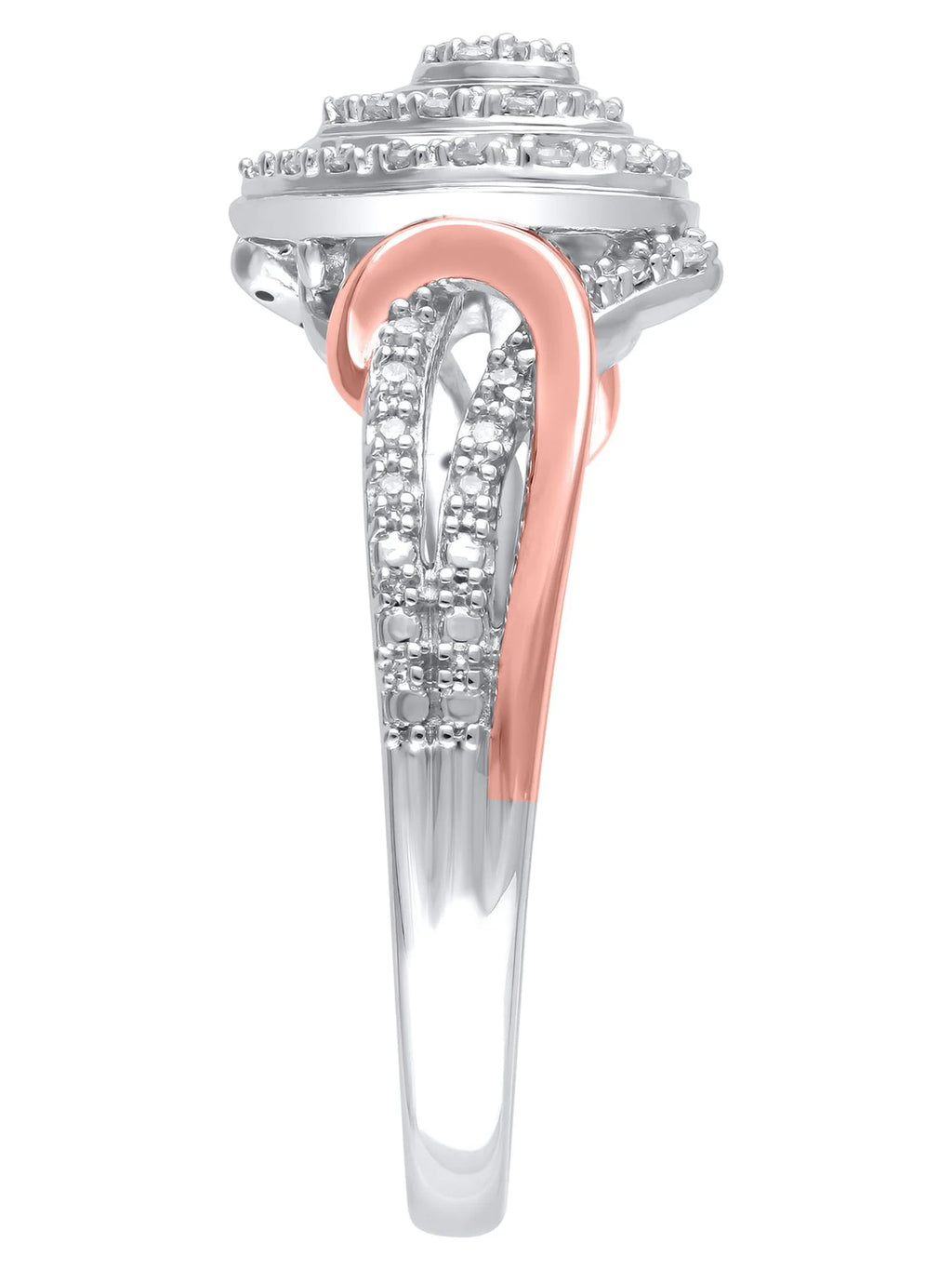 1/6 Carat T.W. Heart Shaped Double Halo Diamond Composite Ring in Sterling Silver with 14K Rose Gold Plating, Size 6 C701