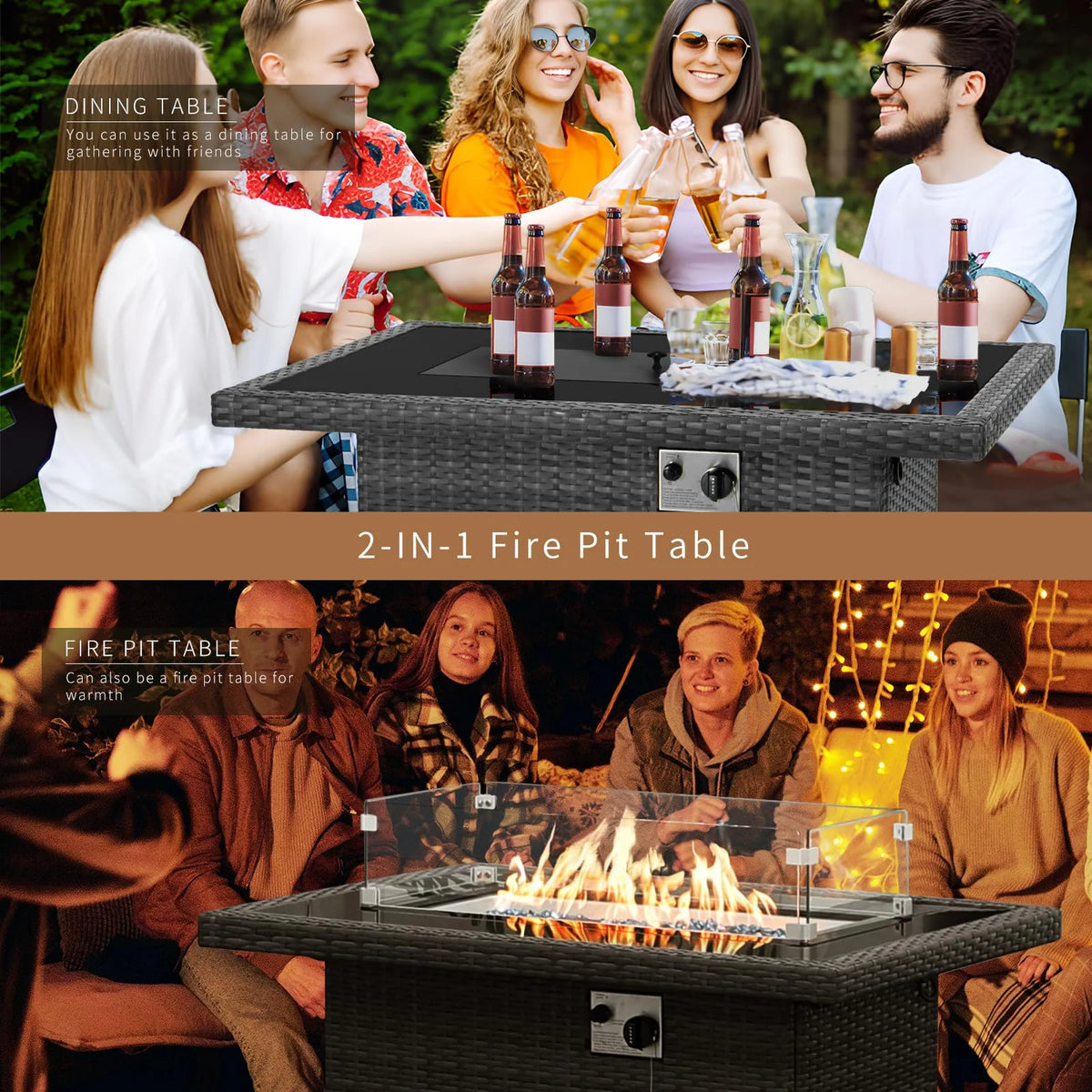 Gray Wicker Propane Fire Pit Table 55,000 BTU N349367