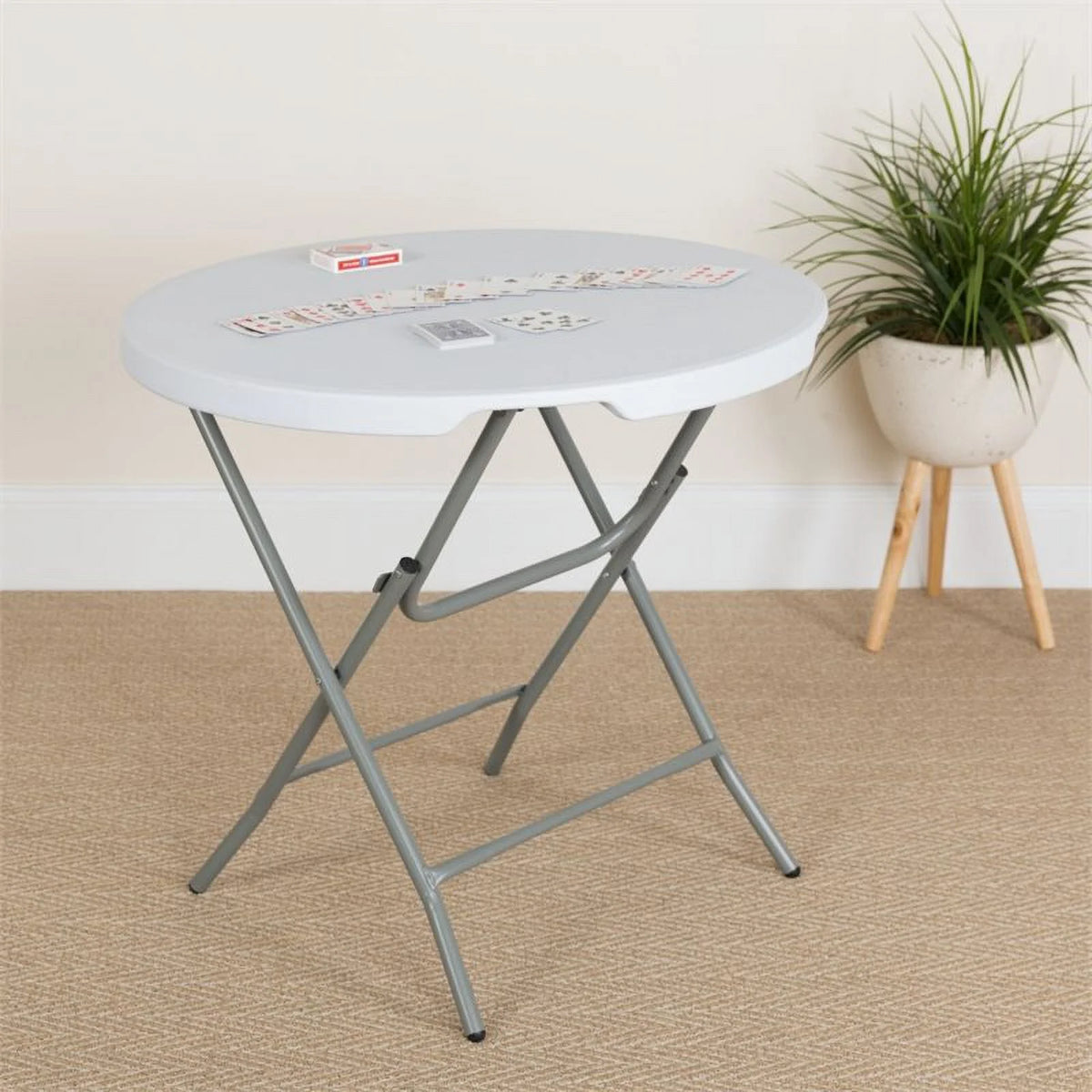 Round Granite White Plastic Folding Table W88285