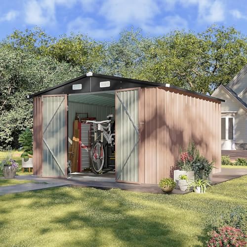 10 x 12FT Outdoor Storage Shed with Double Hinged Door Metal Shed W549925