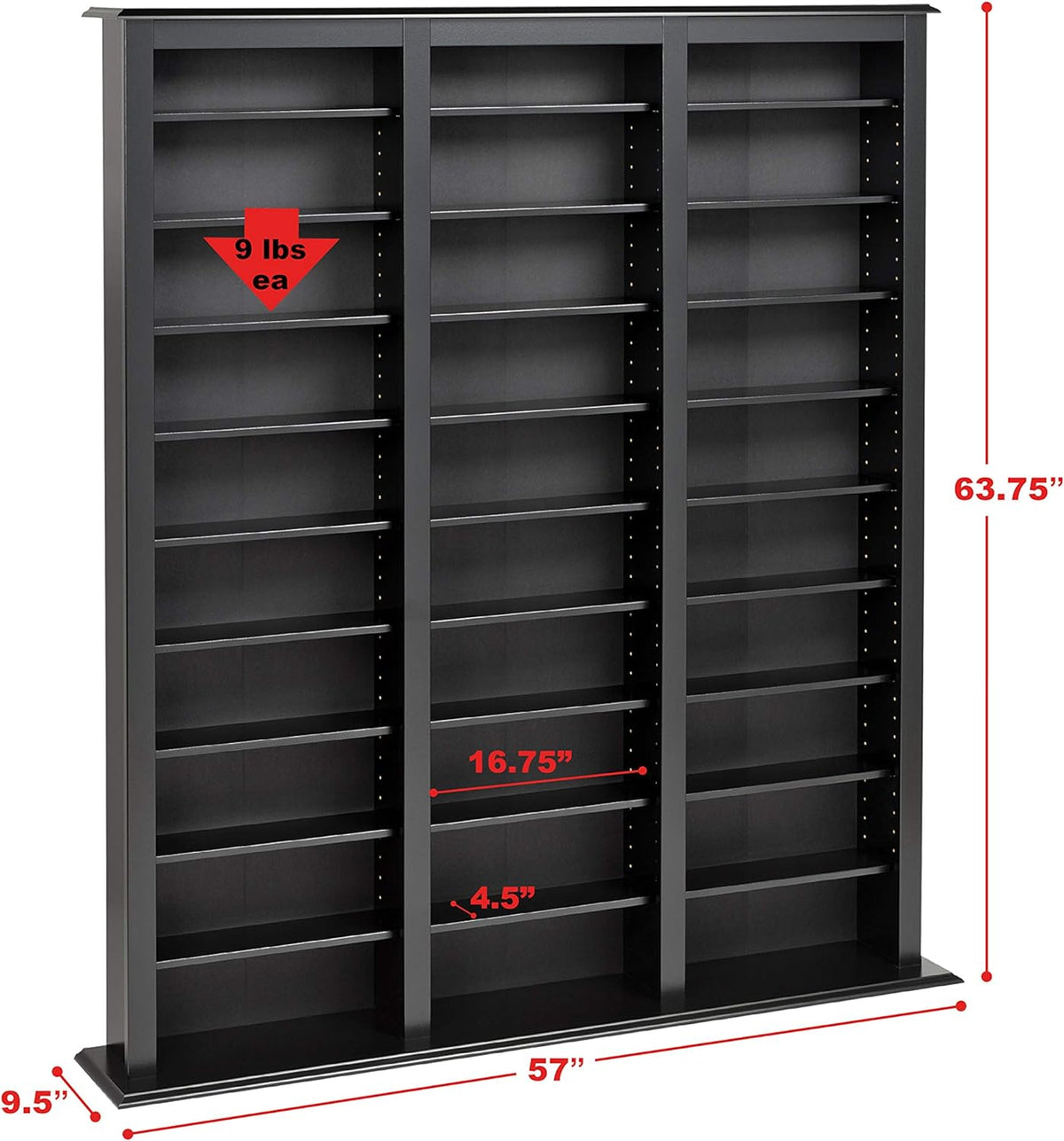 Black Triple Width Barrister Tower Storage Cabinet Q26618