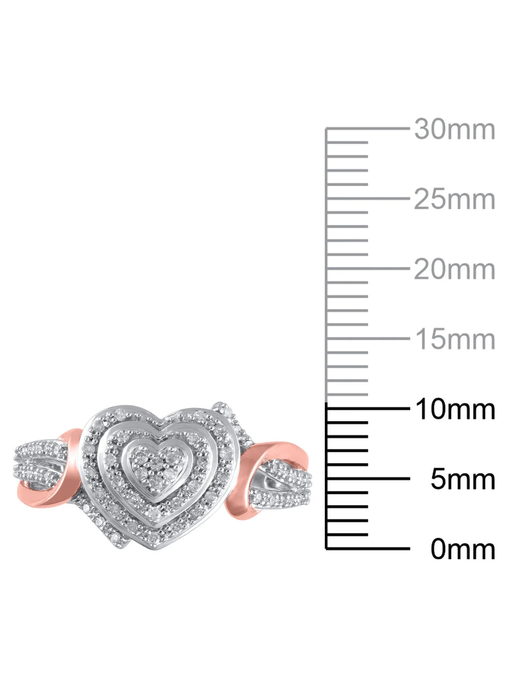 1/6 Carat T.W. Heart Shaped Double Halo Diamond Composite Ring in Sterling Silver with 14K Rose Gold Plating, Size 6 C701
