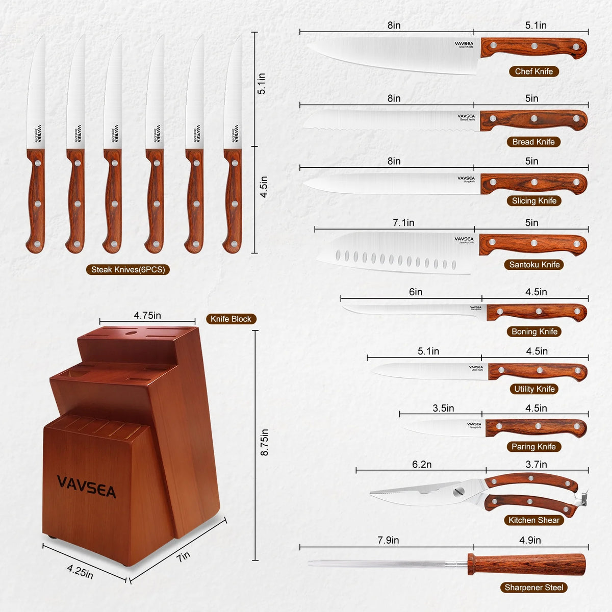 16 Pieces Stainless Steel Knife Block Set T13234