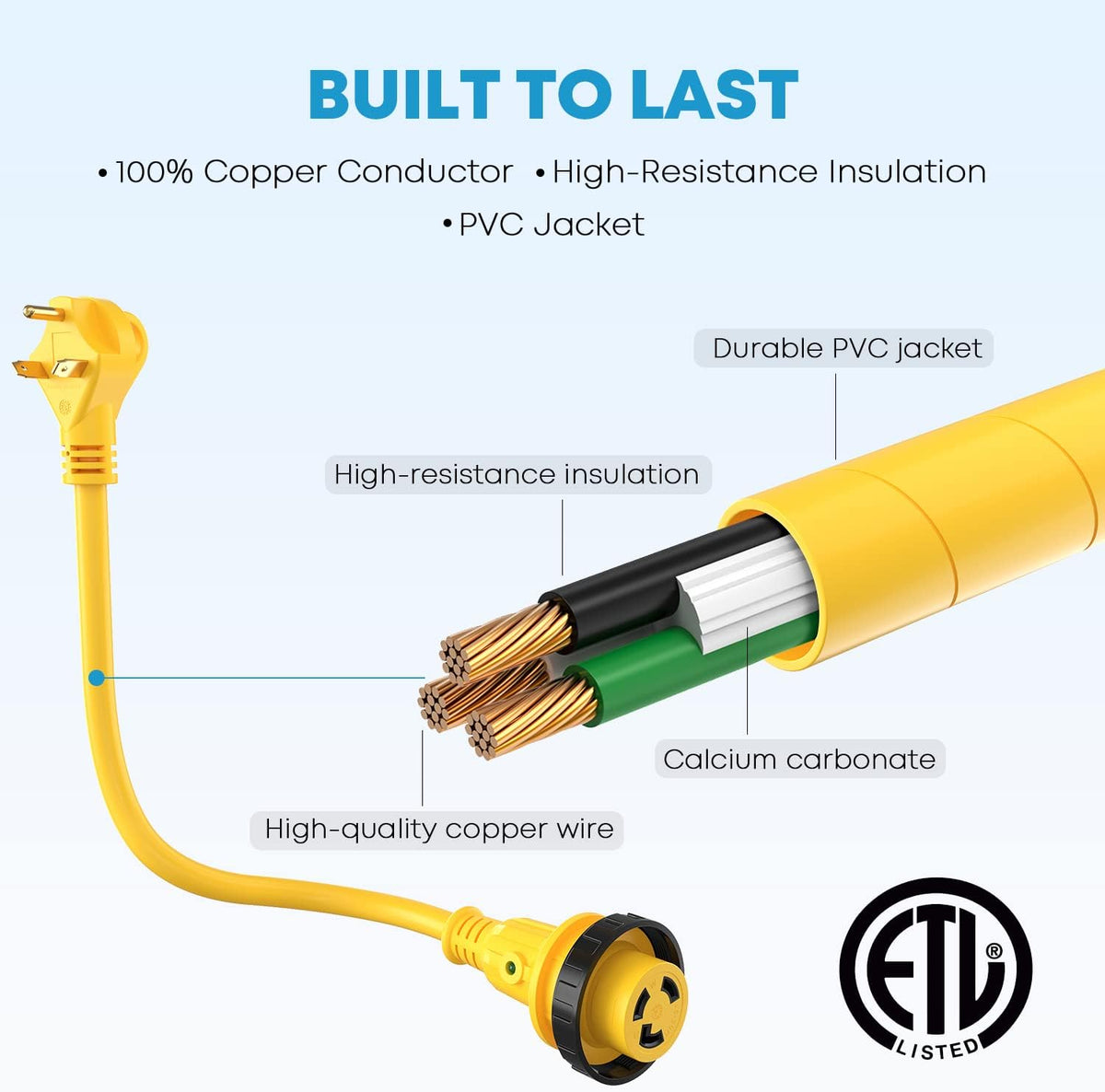 25' 30 Amp RV Power Extension Cord with 15 Amp to 30 Amp Adapter H456