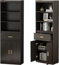 Black-Brown 3 Tier Wooden Bookcase Storage Cabinet with 2 Doors and 1 Drawer W76966