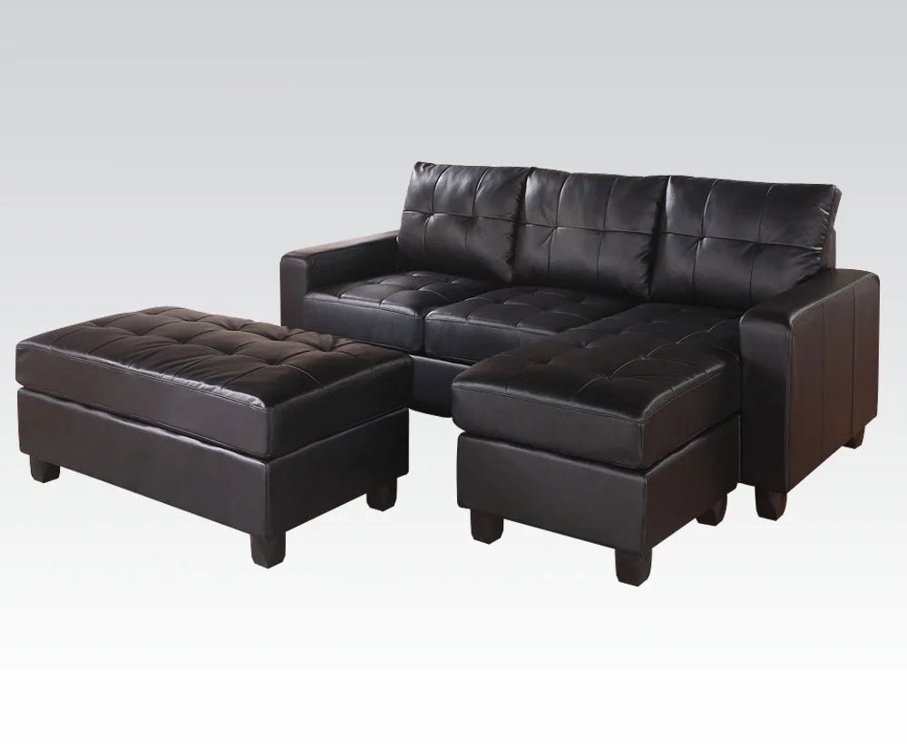 Black Bonded Leather Sectional Sofa & Ottoman Z80600