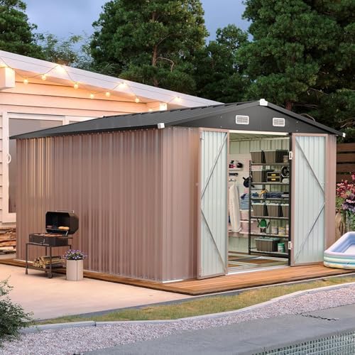10 x 12FT Outdoor Storage Shed with Double Hinged Door Metal Shed W549925
