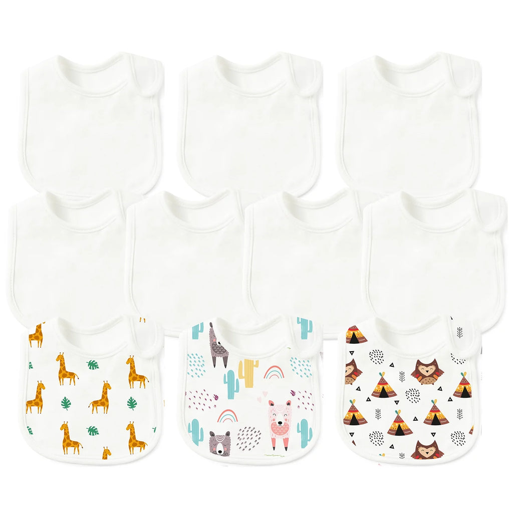 10 Pcs White Cotton Waterproof Baby Bibs U45394