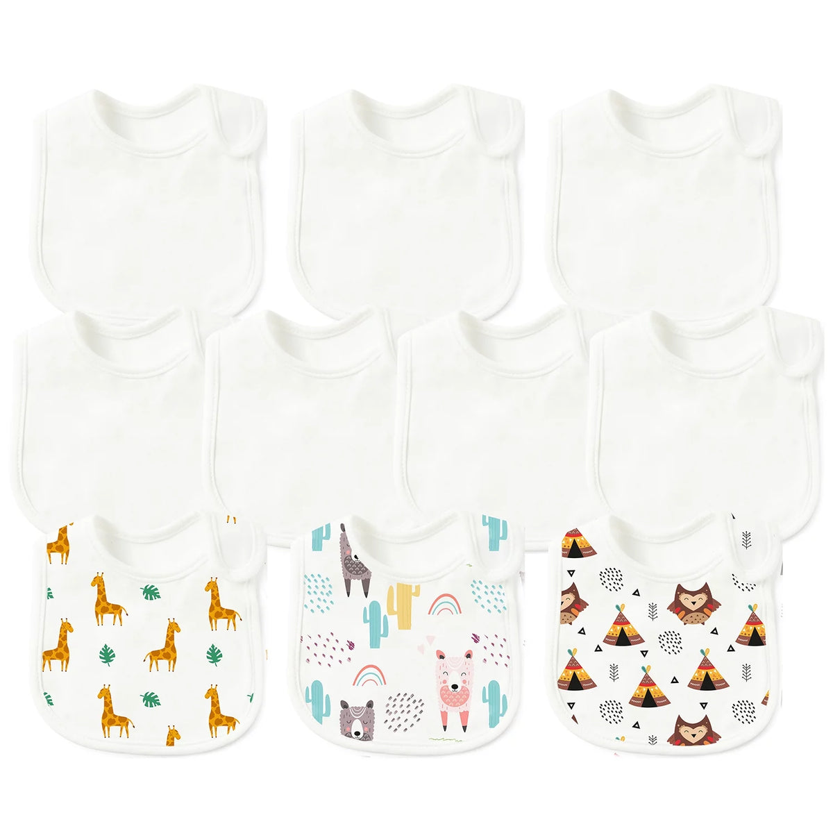 10 Pcs White Cotton Waterproof Baby Bibs U45394