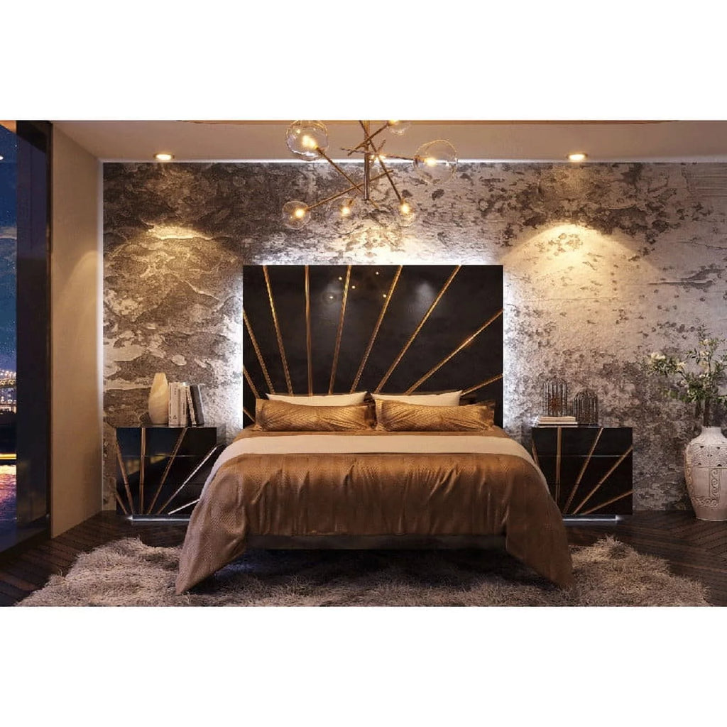 5-Piece Black High Gloss Queen Size Bedroom Set T815706