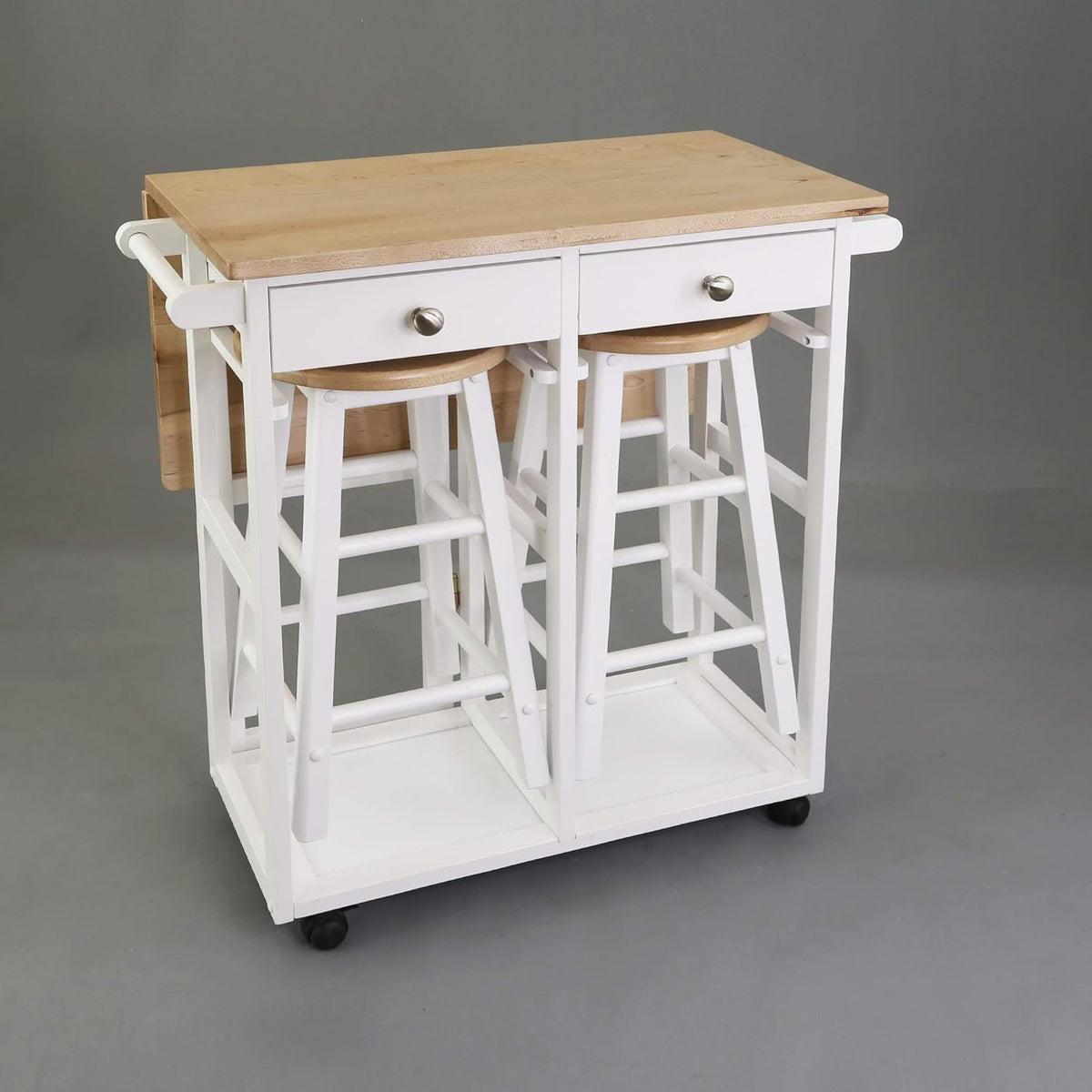 Natural White Breakfast Cart with Drop-Leaf Table P1769