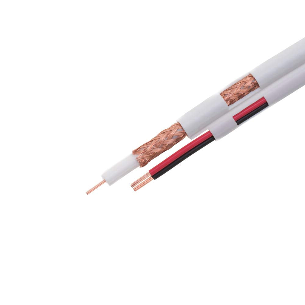 250FT White Siamese RG59/U Cable, 20AWG + 18/2AWG, 95% Shielding T269936