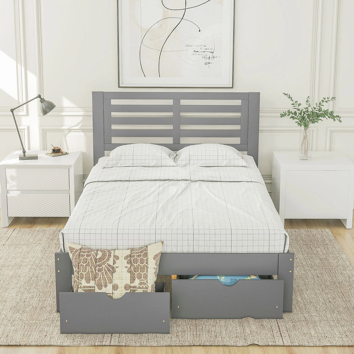 Full Size Platform Bed with Drawers Gray V511
